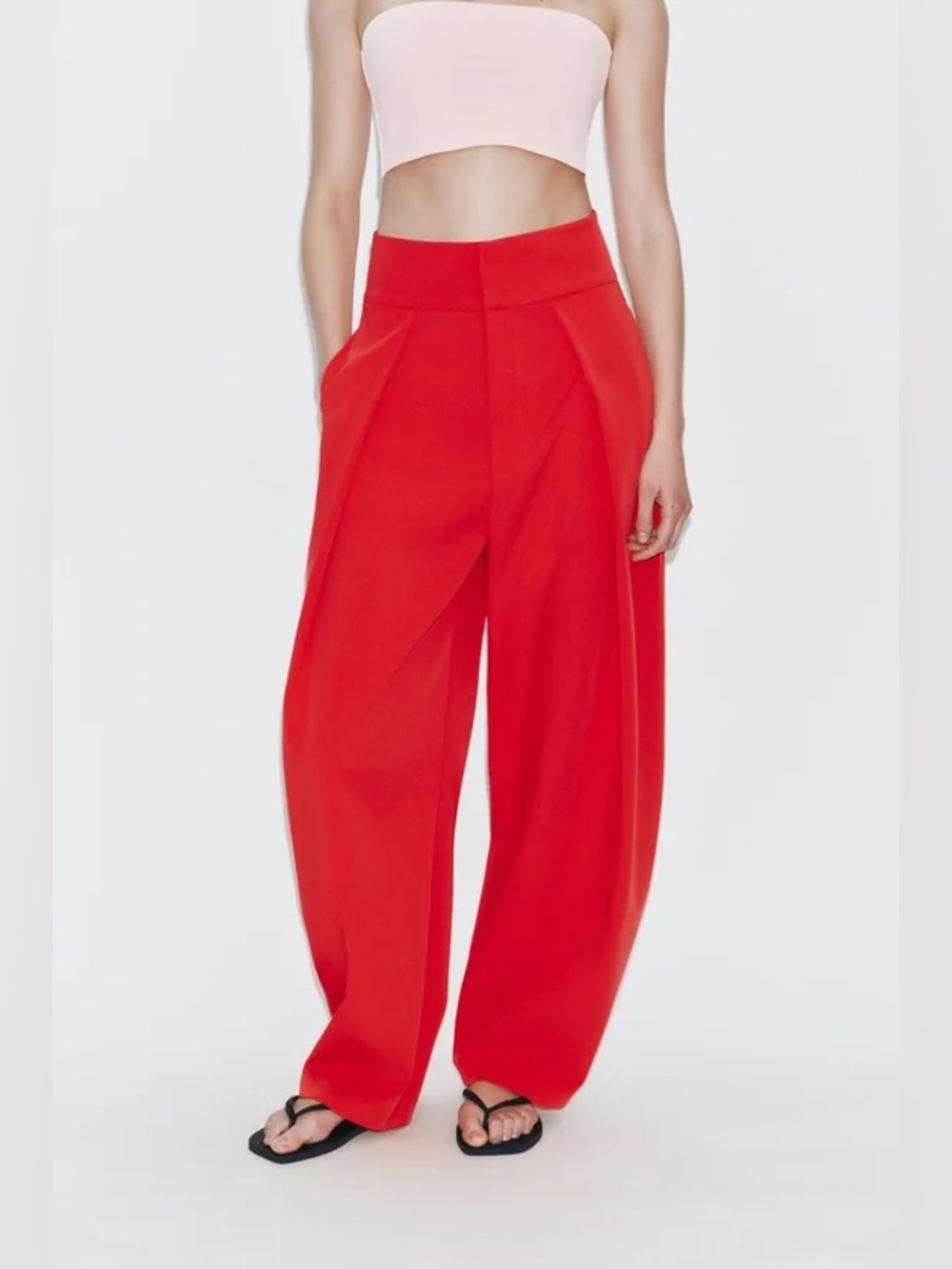 Zara Red High-Waist Wide Leg Pants. POP - Picture 3 of 15